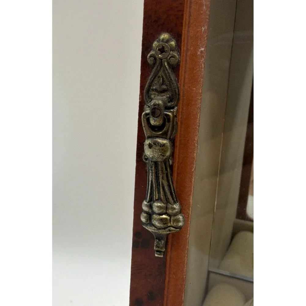 Powell Vintage Wood Upright Jewelry Box Armoire Glass Floral Door Rotating Brown